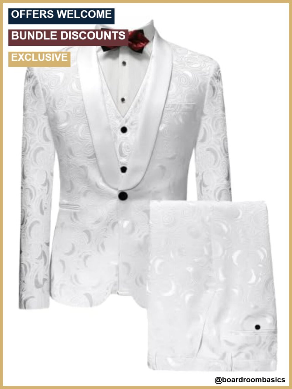 Men's Jacquard 3 Piece Tuxedo Suit Formal Wedding Prom